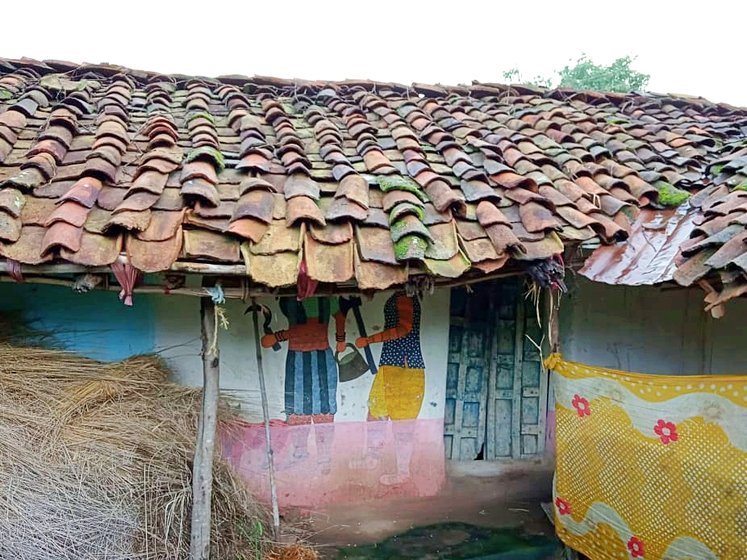 The wall art or bitti chitra on Gond houses in Patangarh illustrates their deities, myths and legends