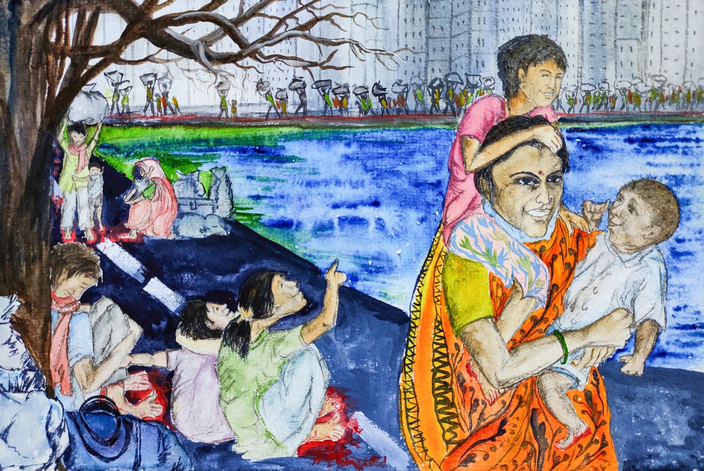 In those huge lines of migrants walking determinedly along the Mumbai-Nashik highway in Maharashtra, the image of this extraordinary mother sparked the imagination of the artist

