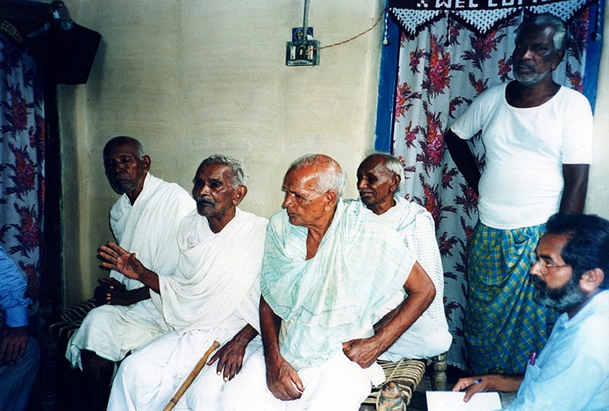 Seated left to right: Dayanidhi Nayak, 81, Chamuru Parida, 91, Jitendra Pradhan, 81, and (behind) Madan Bhoi, 80, four of seven freedom fighters of Panimara village still alive