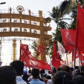 People protesting at dadar chaityabhumi