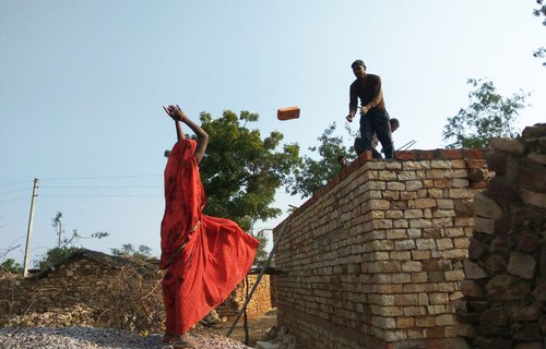 Brick work, locally known as ‘pakka me kaam’ in Bargad village