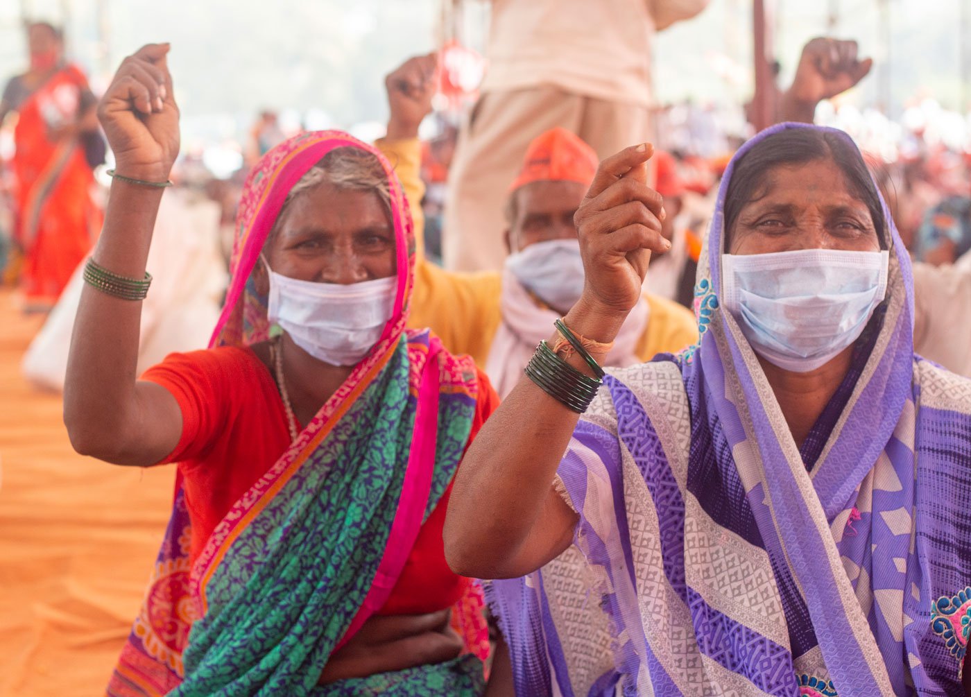 'There will be more pressure if more of us come [to protest]', says Arunabai Sonawane (right), with Shashikala Gaikwad at the Azad Maidan farm sit-in