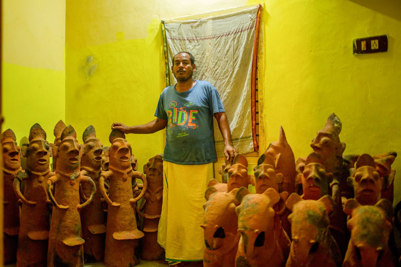 Dilli anna makes idols of Kannisamy, the deity worshipped by fishing communities along the coastline of north Tamil Nadu.