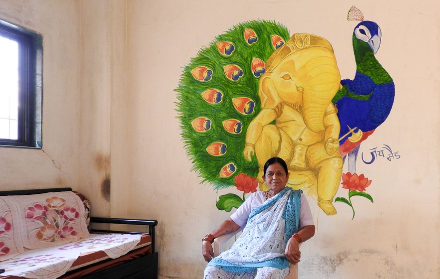 Left: Vijaya Maid at her son's home in Pune. Right: Vijayabai with her son Jitendra, daughter-in-law and grandson