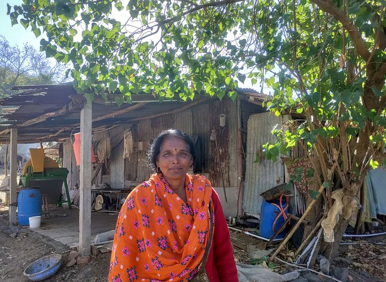 Sunanda Soope (left), a farmer in Darakwadi village of Pune district says that her farm (right) has been affected by Giant African Snails