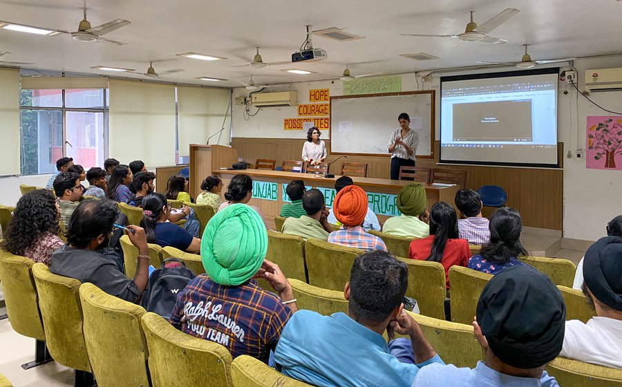 Left: At a session in Punjabi University, Patiala, on the need for more rural stories in mainstream media.