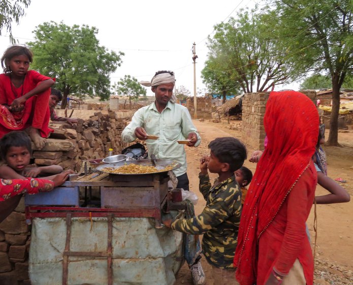 Left: Ram Avatar making and selling vegetable noodles in Aharwani, a village in Sheopur district of Madhya Pradesh.
