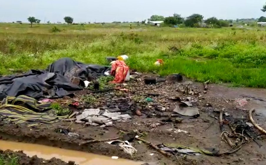 The remains of Shobha Chavan's burnt-down hut.