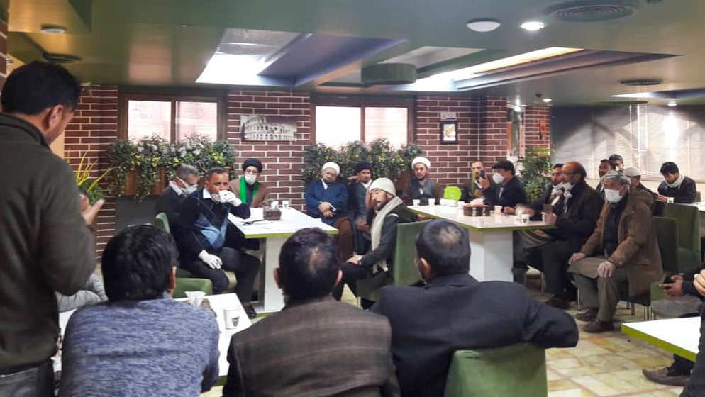 Left: A delegation of stranded Indian pilgrims meeting Indian Embassy officials in Qom, Iran. Right: Shabbir Hussain Hakimi

