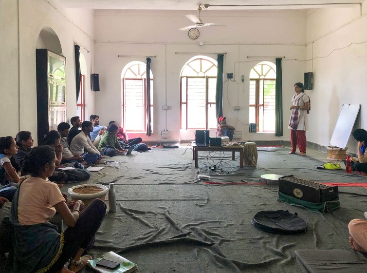 Right: At a workshop with young people at the School for Democracy in Bhim, Rajasthan on how to write about marginalised people