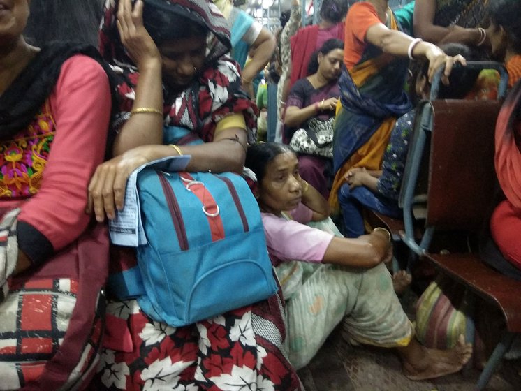 Breshpati Sardar and other women workers on a crowded train from Sealdah to Canning, via Jadavpur