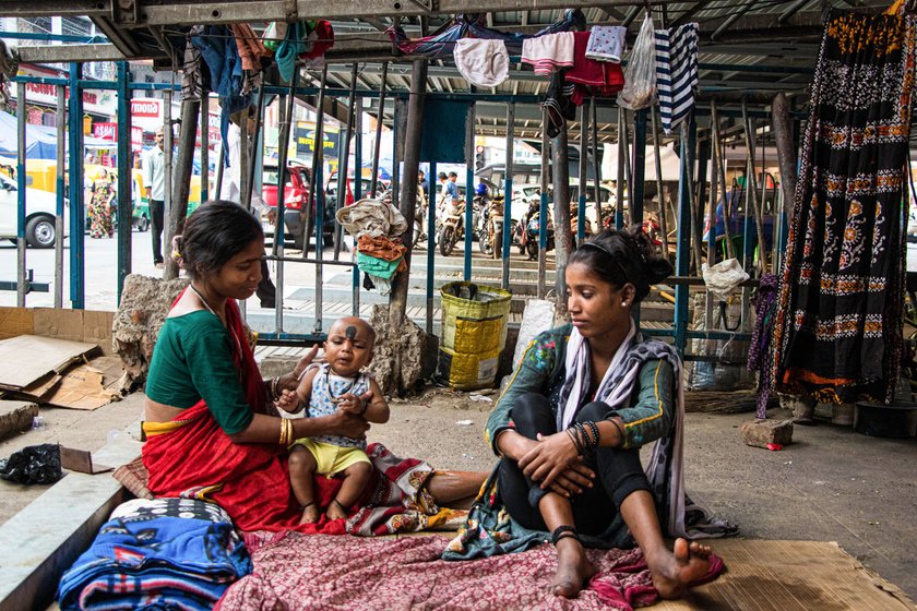 When Cyclone Amphan hit Kolkata on May 20, Sabita (on the left in the right image) huddled under the flyover with her daughter Mampi and grandson

