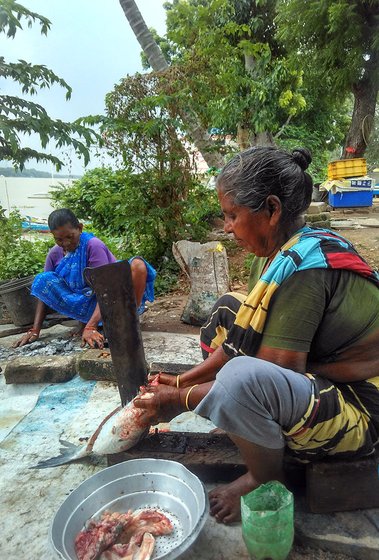Lanke Maheshwari cleaning fish
