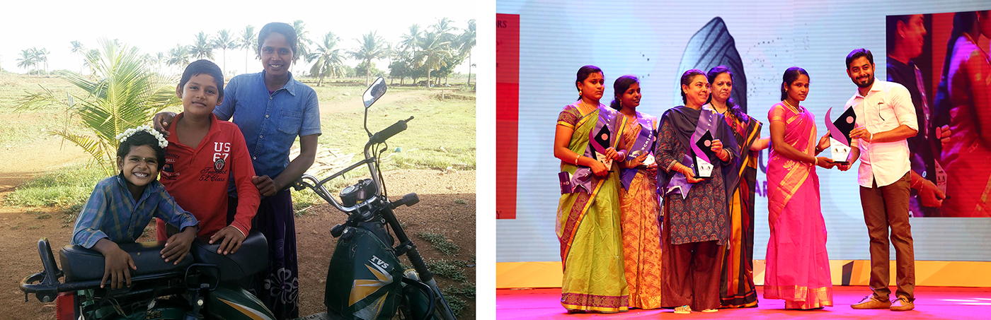 Chandra with her son Dhanush and her daughter Iniya. Chandra winning the 'Homepreneur' award