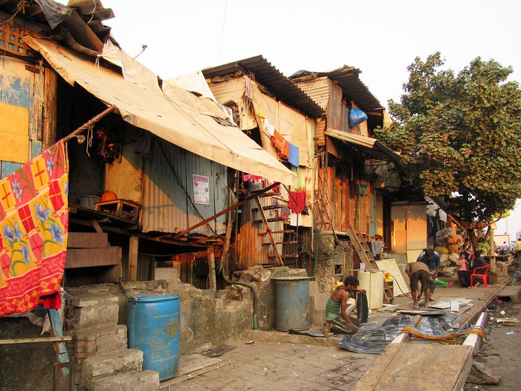 A road in Dharavi, a slum in Mumbai