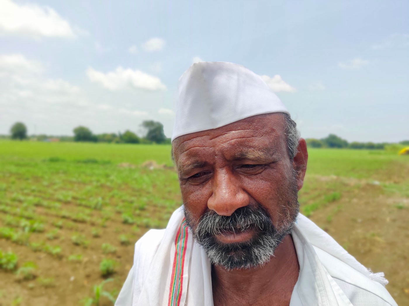 Bibhishan Wadkar in his farm in Wadgaon village. Crops insurance rules must favour the farmers, he says