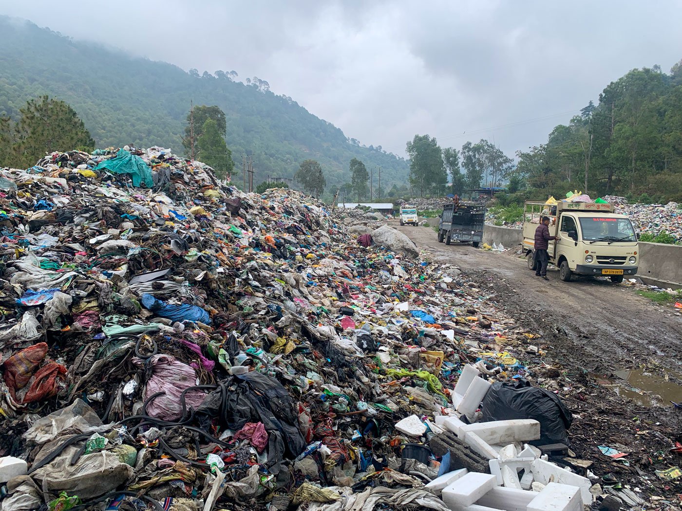 Cloth waste, kitchen waste, industrial waste, hazardous medical waste and more lie in heaps at the garbage site