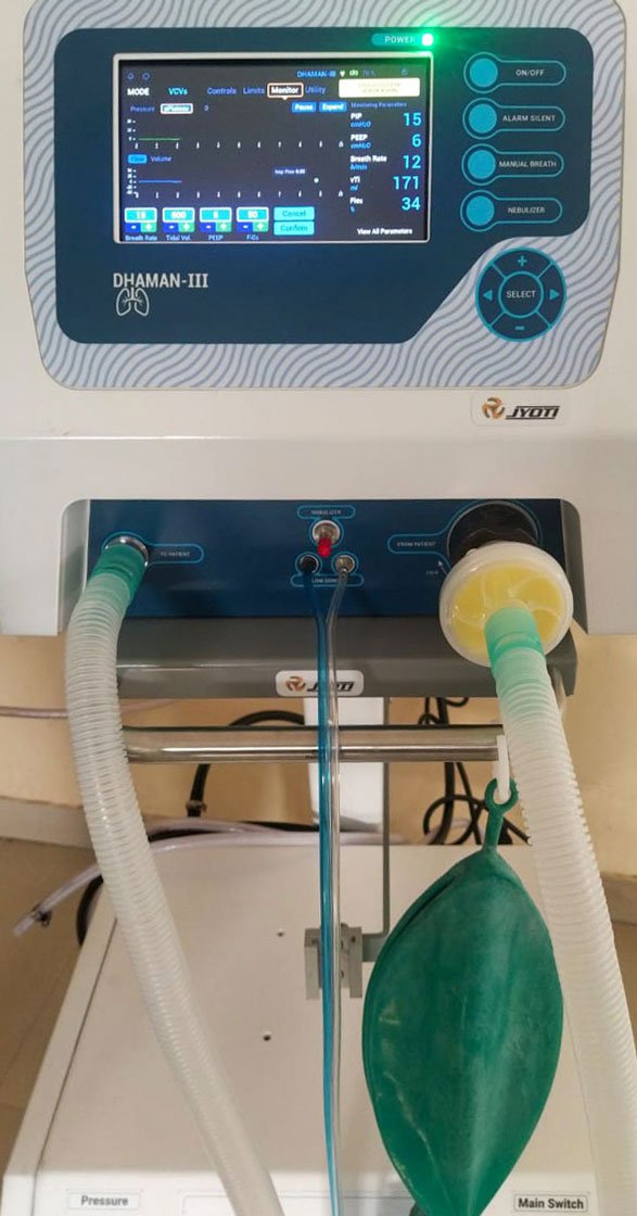 Left: A working ventilator at the Ambejogai hospital. Right: One of the 25 faulty machines received from the PM CARES Fund