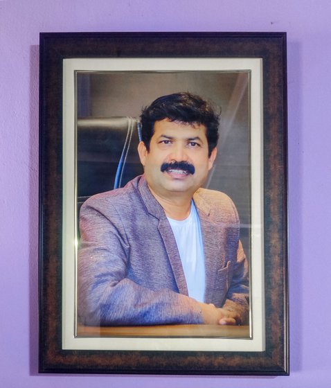 Left: A framed photo of Vinod Gangawane. Right: Suresh Gangawane fought the hospital's high charges when his brother was refused treatment under MJPJAY