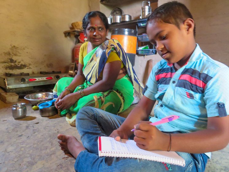 Left: Prateek with his mother, Sharada, in their kitchen.