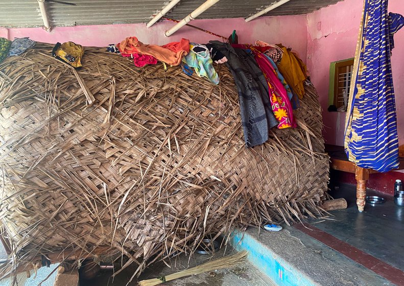 Left: This shack right in front of Pooja’s house is her home for 15 days along with her newborn baby. Right: Gangamma says, 'In our village, we have become lenient. In other [Kadugolla] villages, after delivery, a mother has to stay in a hut with the baby for more than two months'