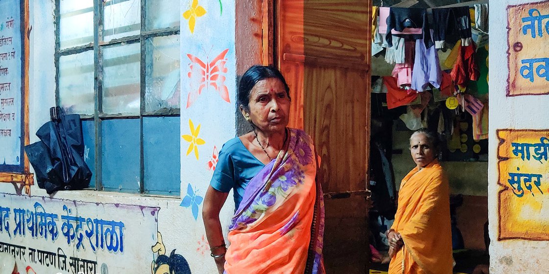 Neera and Lilabai Sapkal (inside) at the school. Uttam Shelar (right): 'There are cracks in the mountains in the Koyna area. We live under constant threat'