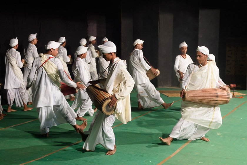 The young gayan-bayans of the satra perform with taals and khols . In Majuli, being a gayan or bayan is not a profession but a part of people’s identity