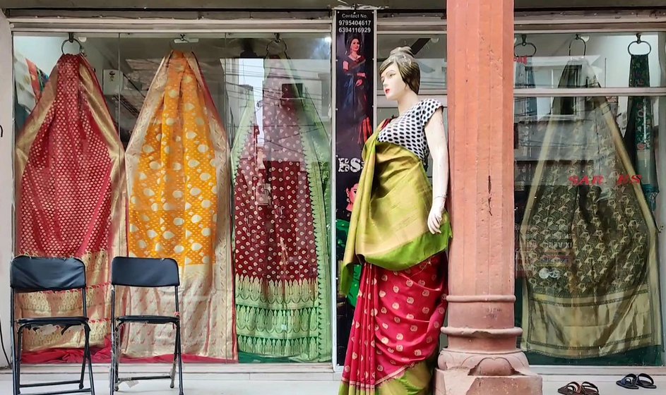 In the Bazardiha locality of Varanasi, over 1,000 families live and work as a community of weavers (the photo is of Mohd Ramjan at work), creating the famous Banarasi sarees that are sold by shops (the one on the right is in the city's Sonarpura locality), showrooms and other outlets