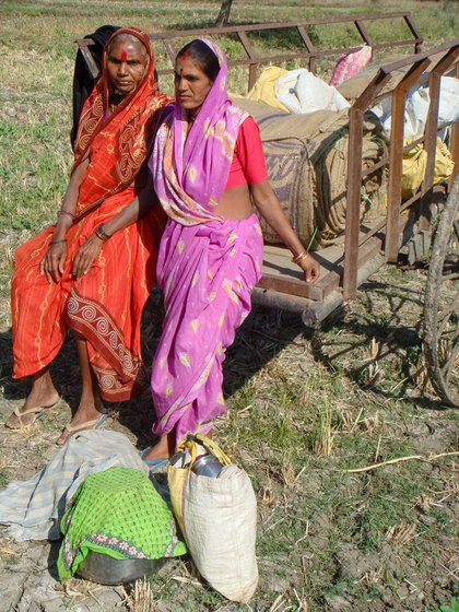 Revantabai Kamble (in red, left), Shakuntalabai and Buribai (right) spend just four hours a day at home and travel over 1,000 kms each week to earn a few rupees