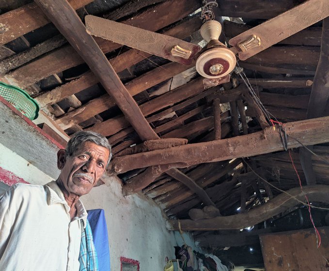 Right: Mudavath Badya in his home in Girgetpalle village in Vikarabad district