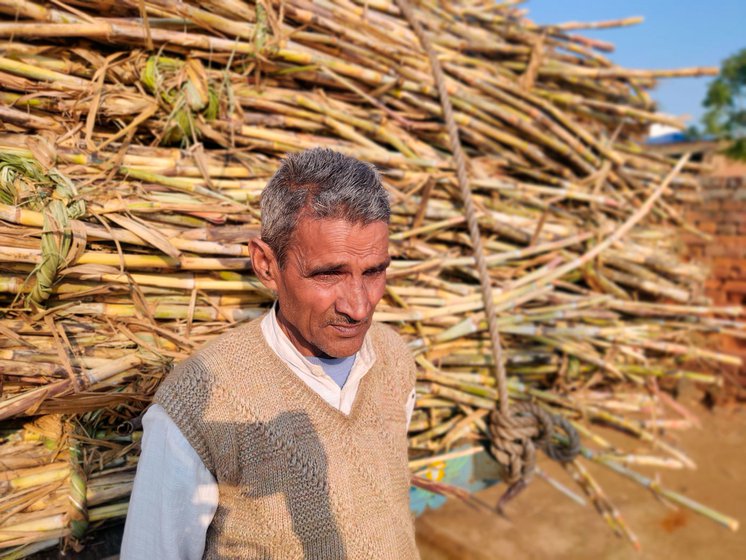 Left: Vijay Pal (smoking a hookah) regularly contributes rations. Right: Sugarcane farmer Ram Singh is yet to be paid for last season's harvest