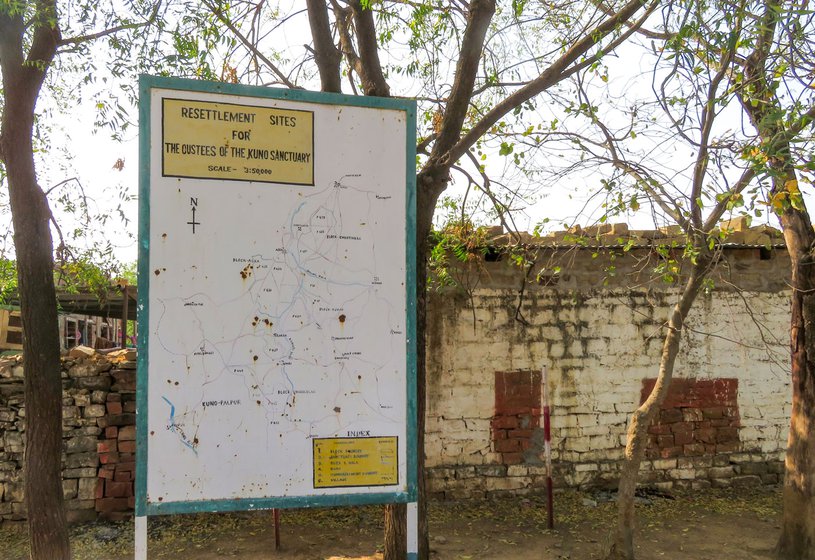 Map of Kuno at the forest office, marked with resettlement sites for the displaced
