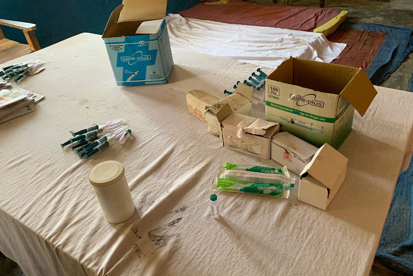 Medical supplies on a table in a CHC waiting room. The operating room had been prepared and was ready since earlier that morning