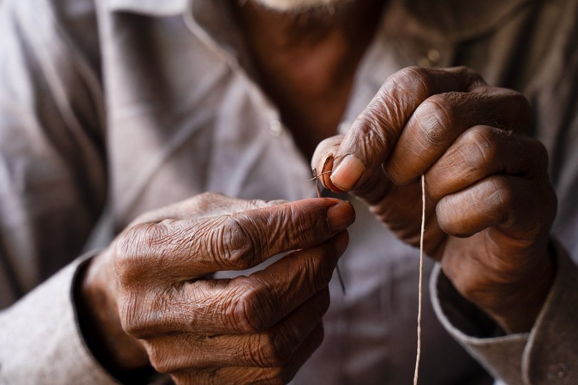 'I always start by stitching the upper portion of the jutti from the tip of the sole. The person who manages to do this right is a craftsman, others are not',  he says