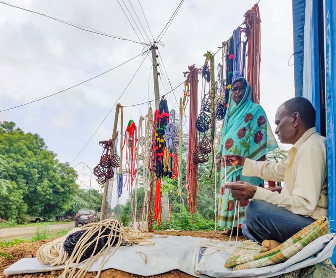 Lakshmi and Nivrutti Waghmare make a variety of ropes, which they sell at their shop in Beed's Kamkheda village. They are waiting for the village bazaars to reopen