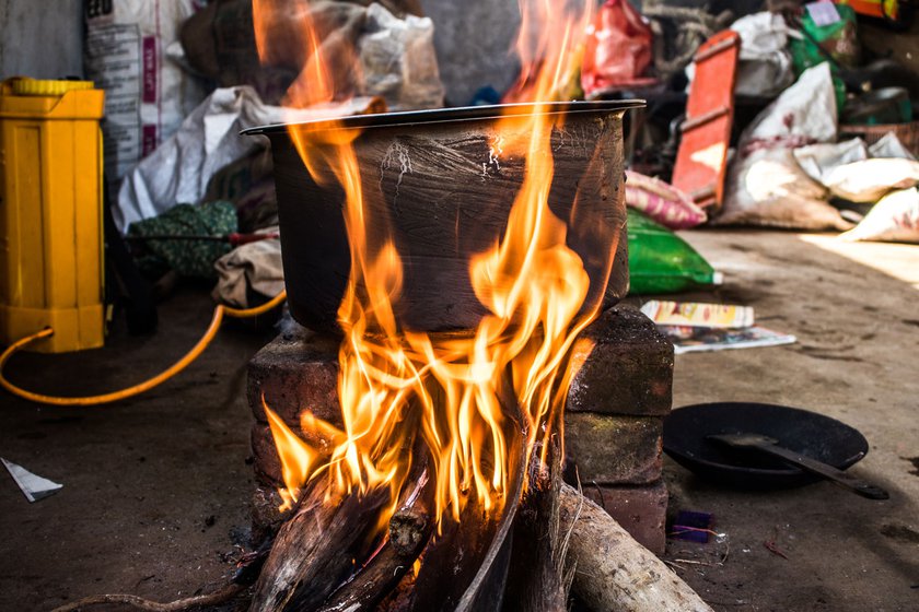 Left: A chuli , a stove made usually of mud, is traditionally used for extracting castor oil.