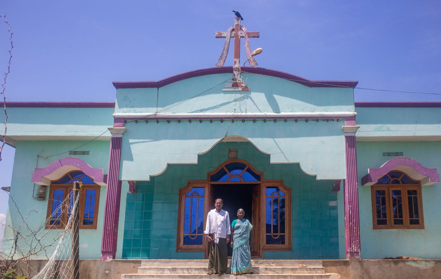 Pastor S. Kruparao and his wife, S. Satyavati, outside their church in Uppada, in September 2019.