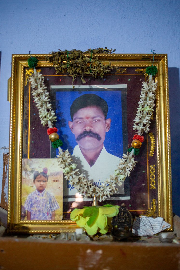 Left: A photo from Giri's childhood placed within his late father Vediyappan's photo.