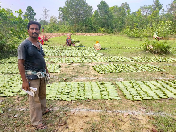 Left: Ranjan Kumar Nayak is a contractor who buys kendu leaves from people in the village.