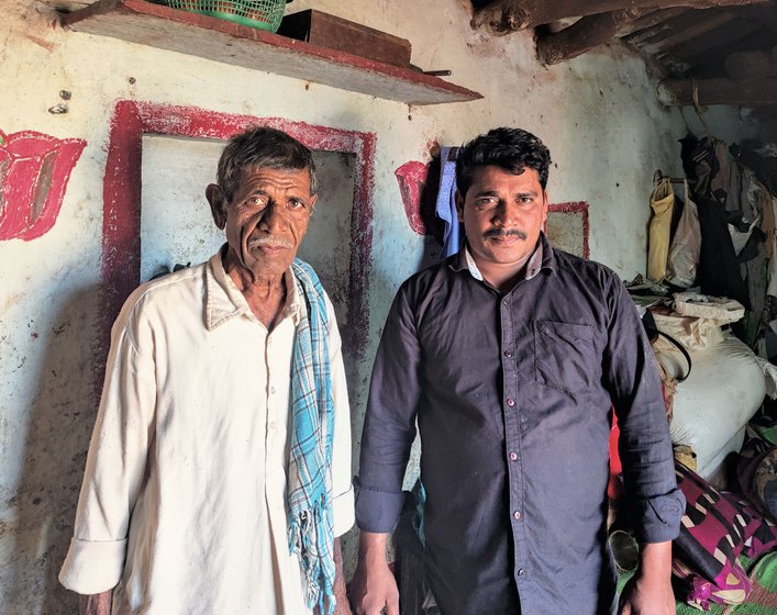 Badya bought two acres in Girgetpalle but his name was spelt incorrectly, he has not received the Rythu Bandhu money. Badya with his youngest son Govardhan (black shirt) in their one-room house