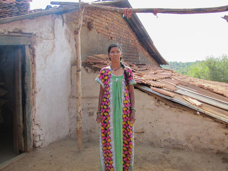 Lilabai Memane outside her house