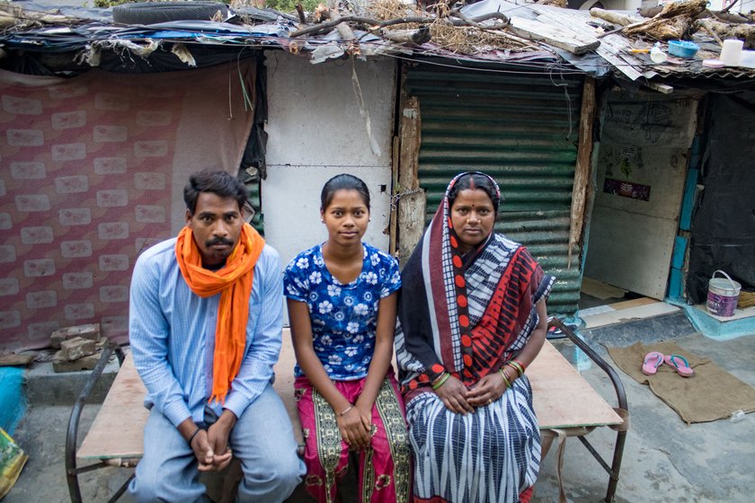 Dileep Kumar and Tiharinbai Yadav work at construction sites; their 15-year-old daughter Poornima studies in a private school in Jammu

