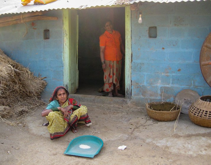 Despite her health problems, Bibabai Loyare works hard at home (left) and on the farm, with her intellactually disabled daughter Savita's (right) help

