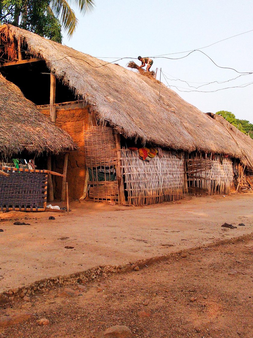 Right: A thatched house in the village