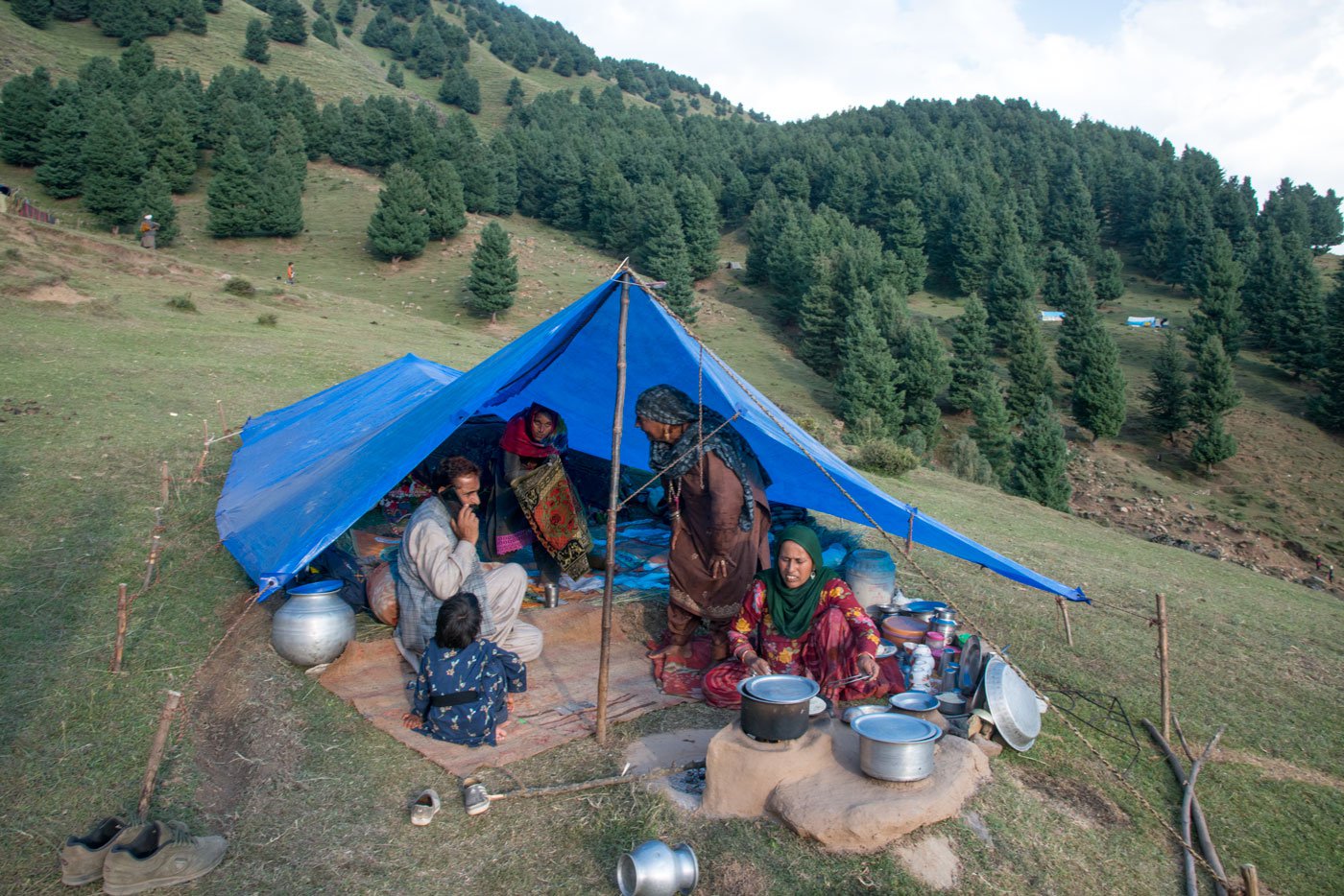 At Bakarwal camps, a sharing of tea, land and life: women from the nearby villages who come to graze their cattle also join in