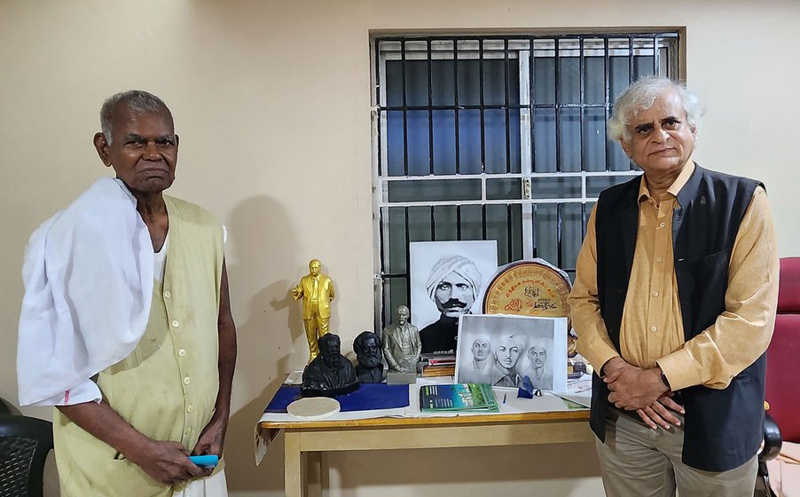 Left: Nallakannu with P. Sainath at his home on December 12, 2022 after the release of The Last Heroes where this story was first featured .