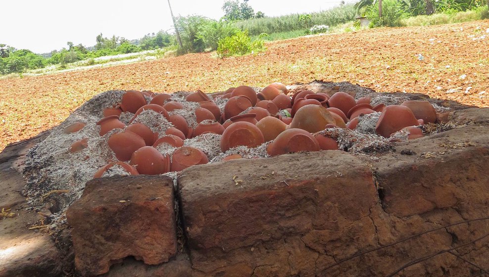Left: Manepalli’s batch of pots being baked.