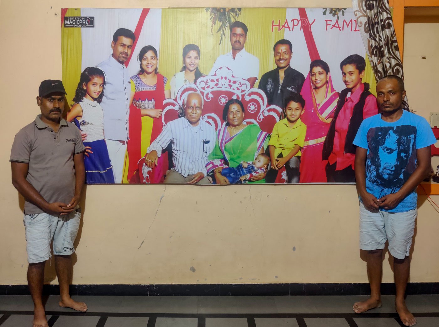 Left: Rushikesh Kate and his brother Mahesh (right) with their family portrait. Right: Rushikesh says their parents' death was unexpected