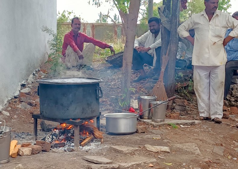 Left: Men are in charge of both cooking and serving the meat.