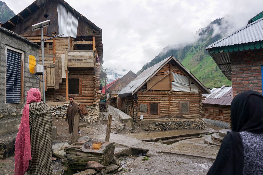 The villages of Achura Chowrwan (left) and Baduab (right) in Kashmir’s Gurez valley. Clothes made from the woolen pattu fabric are known to stand the harsh winters experienced here